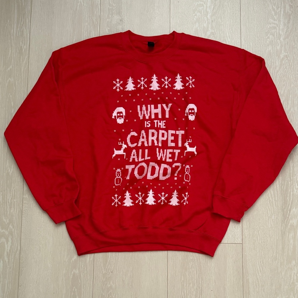 Gildan Red Crewneck Sweater with Humorous Holiday Design